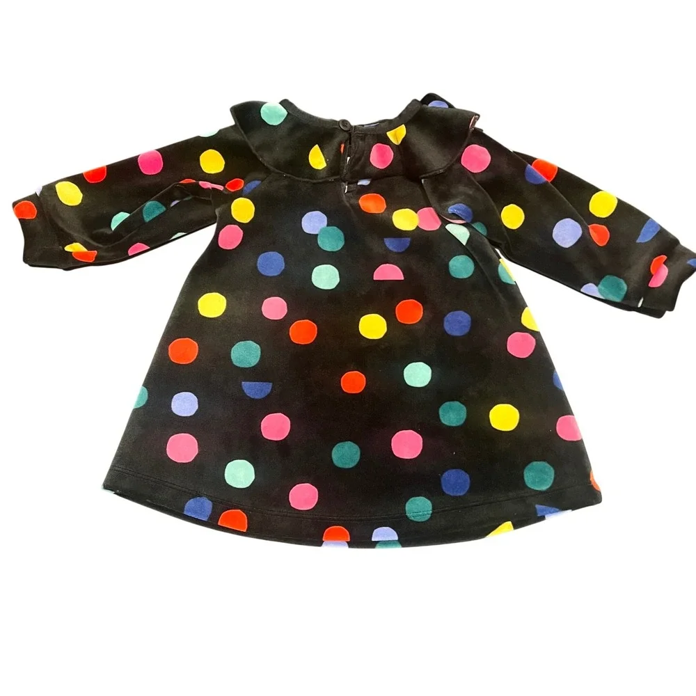 Hanna Andersson Black Velour Party Dress- Velvet Confetti - Size 3-6‎ Months